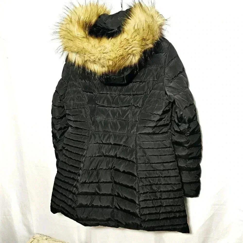 Jones New York Womens Black Down Puffer Quilted Hooded Coat Size Large - Picture 2 of 14